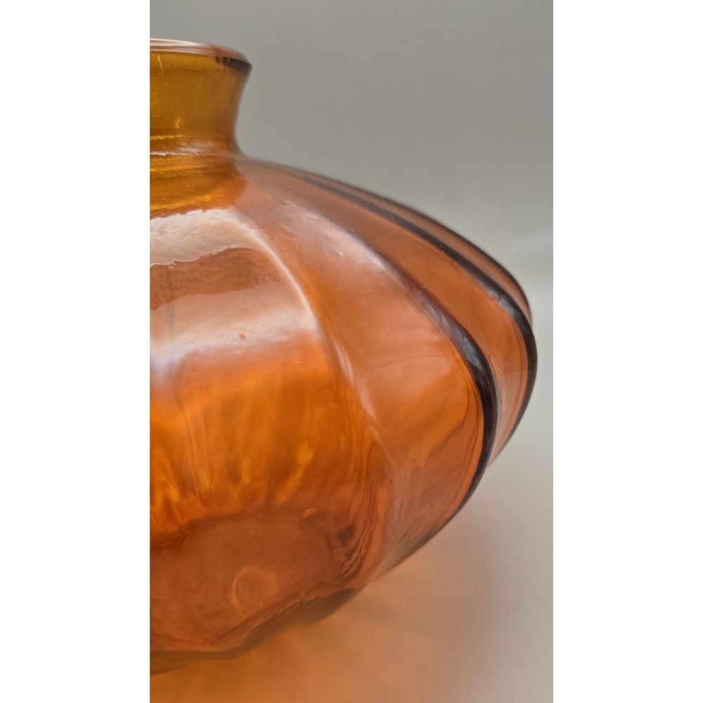 Vintage Vase Orange Gourd Shaped Ribbed Vase. 7" Wide - Picture 7 of 9